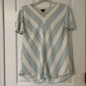 Ann Taylor Blue and Cream Chevron Blouse